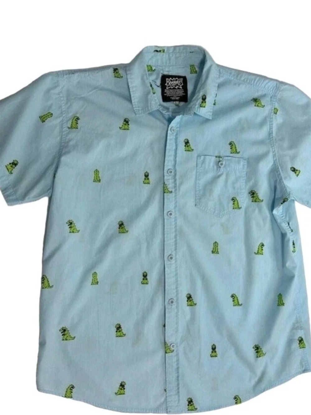Nickelodeon Rugrats Dinosaur Reptar All Over Print Mens Shirt Large Button Up